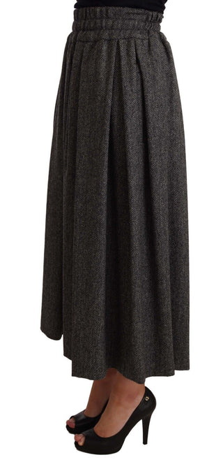 Grauer High-Waist A-Linienrock aus Wolle