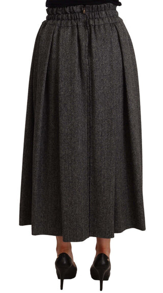 Grauer High-Waist A-Linienrock aus Wolle