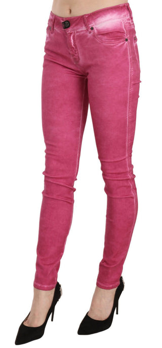 Pantalones ajustados de terciopelo rosa de cintura media
