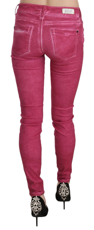 Pantalones ajustados de terciopelo rosa de cintura media
