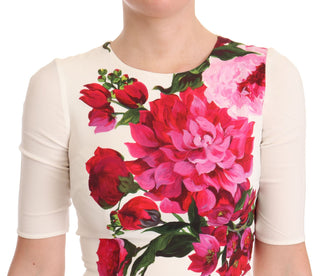 Weißes Midikleid aus Crêpe mit Blumenprint und Schlitz