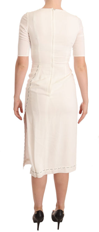 Weißes Midikleid aus Crêpe mit Blumenprint und Schlitz