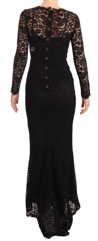 Vestido largo de algodón negro con encaje y mangas largas
