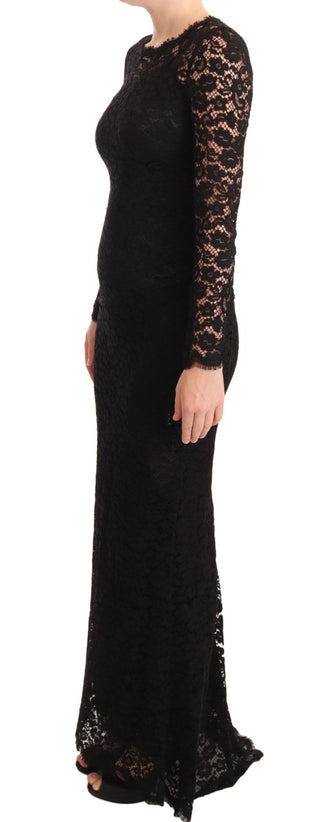 Vestido largo de algodón negro con encaje y mangas largas