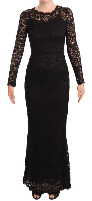 Vestido largo de algodón negro con encaje y mangas largas
