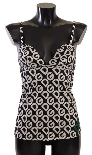 Top de camisón negro con estampado de logo en blanco