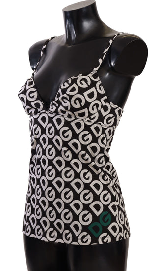 Top de camisón negro con estampado de logo en blanco
