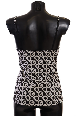 Top de camisón negro con estampado de logo en blanco