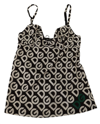 Top de camisón negro con estampado de logo en blanco