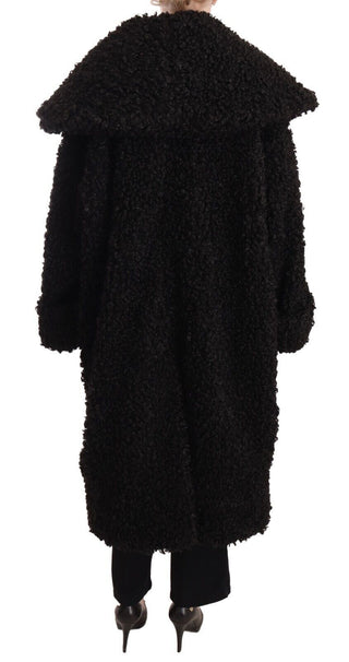 Black Polyester Fur Trench Coat Jacket