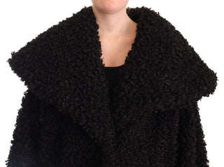Black Polyester Fur Trench Coat Jacket