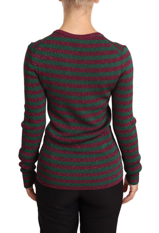 Suéter de cuello redondo de punto a rayas multicolor