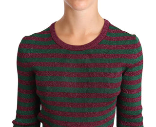 Suéter de cuello redondo de punto a rayas multicolor