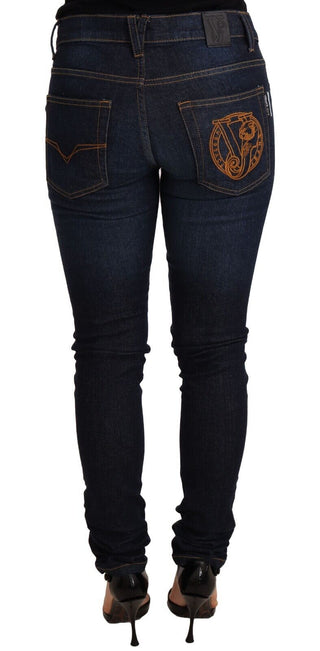Dunkelblaue Baumwoll-Low-Waist-Skinny-Jeans