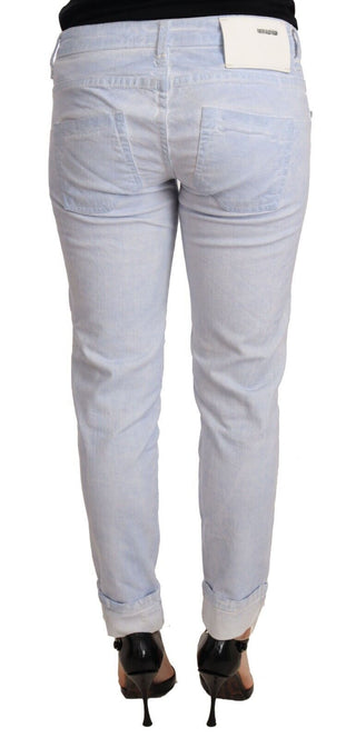 Light Blue Cotton Folded Hem Denim Skinny Women Trouser Jeans