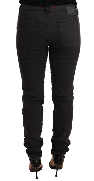 Schwarze schmal geschnittene Damen-Jeans aus Baumwoll-Stretch mit mittlerer Bundhöhe