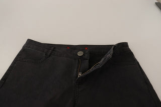 Schwarze schmal geschnittene Damen-Jeans aus Baumwoll-Stretch mit mittlerer Bundhöhe