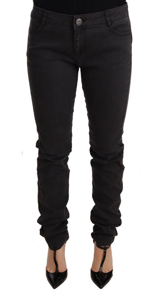 Schwarze schmal geschnittene Damen-Jeans aus Baumwoll-Stretch mit mittlerer Bundhöhe