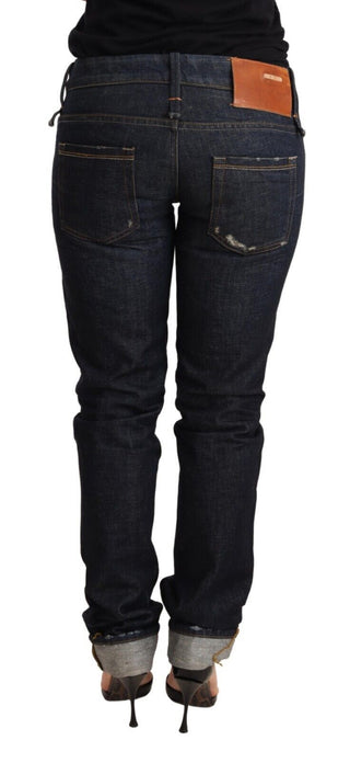 Jeans de mezclilla para mujer de algodón azul oscuro, corte ajustado, dobladillo doblado