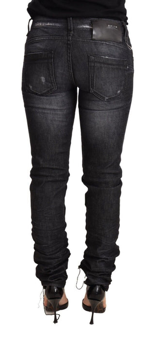 Schwarze Skinny-Jeans aus gewaschener Baumwolle mit niedriger Taille