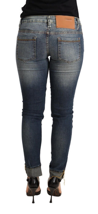 Blaue gewaschene Baumwoll-Low-Waist-Skinny-Denim-Damenhose