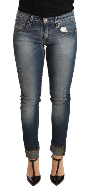 Jeans de mezclilla para mujer de algodón azul lavado, cintura baja, corte ajustado
