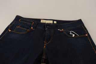 Jeans de mezclilla para mujer de algodón azul lavado, cintura baja, corte ajustado