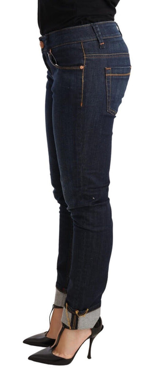 Jeans de mezclilla para mujer de algodón azul lavado, cintura baja, corte ajustado