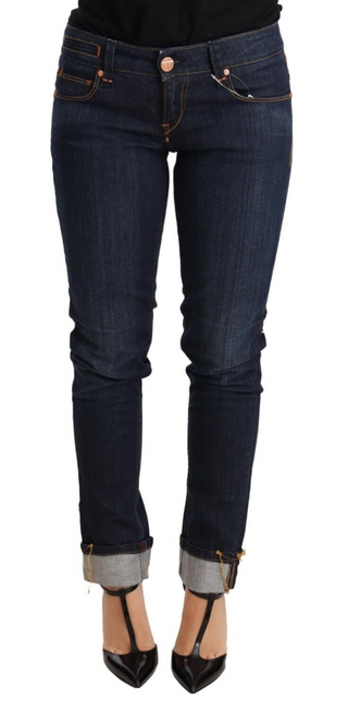 Jeans de mezclilla para mujer de algodón azul lavado, cintura baja, corte ajustado