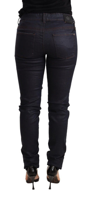 Blaue tief sitzende, eng geschnittene Baumwoll-Jeans