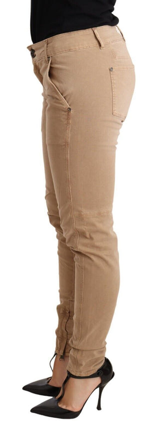 Braune Low Waist Skinny Jeans aus Baumwolle