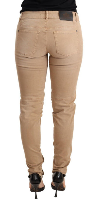 Braune Low Waist Skinny Jeans aus Baumwolle