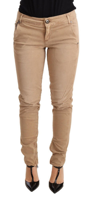 Braune Low Waist Skinny Jeans aus Baumwolle