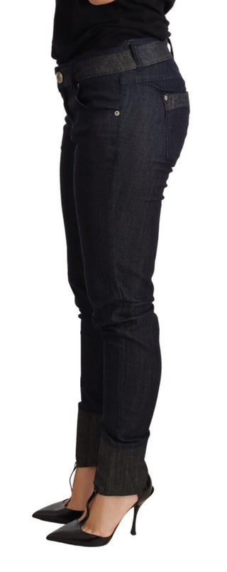 Blaue Röhrenjeans mit gefaltetem Saum aus Baumwolle