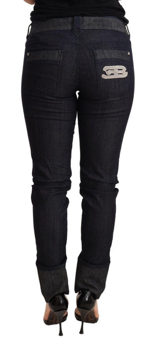 Blaue Röhrenjeans mit gefaltetem Saum aus Baumwolle