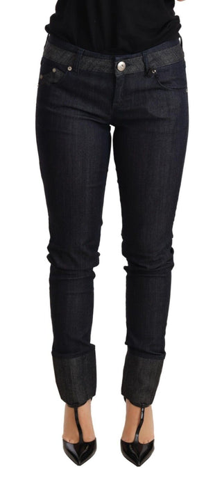 Blaue Röhrenjeans mit gefaltetem Saum aus Baumwolle