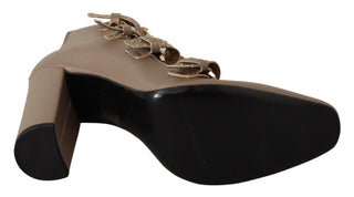 Braune Leder Pumps mit Blockabsatz und mehreren Schnallen