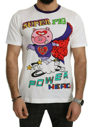 Weißes Baumwoll-Top Super Power Pig T-Shirt