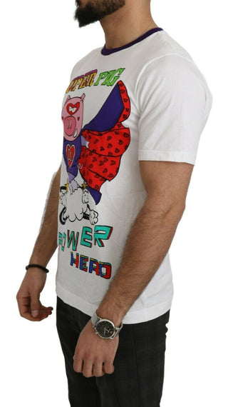 Weißes Baumwoll-Top Super Power Pig T-Shirt