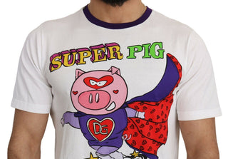 Weißes Baumwoll-Top Super Power Pig T-Shirt
