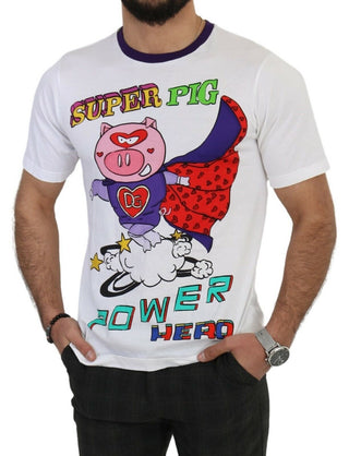 Weißes Baumwoll-Top Super Power Pig T-Shirt