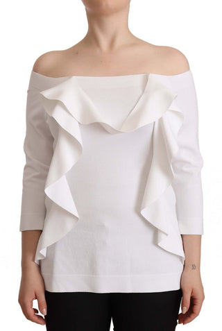 Weiße Langarm-Off-Shoulder-Damen-Top-Bluse