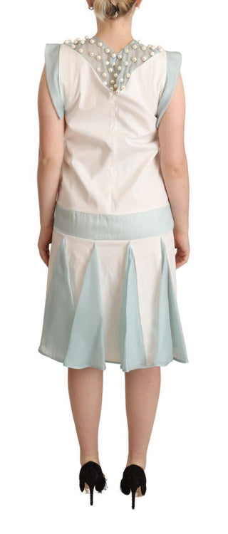Ärmelloses Shift-Midikleid aus mehrfarbigen Kunstperlen
