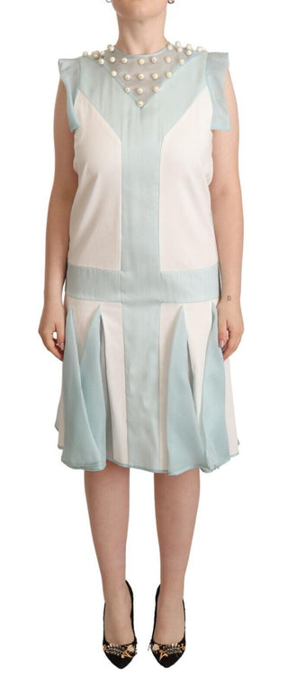 Vestido midi de cambio sin mangas de perlas falsas multicolores