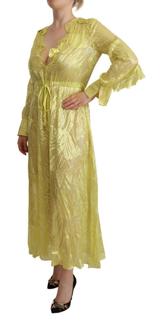 Gelbes langes Seidenkleid mit tiefem Ausschnitt