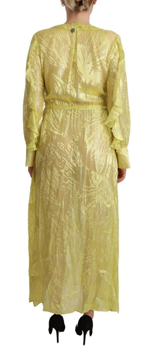 Gelbes langes Seidenkleid mit tiefem Ausschnitt