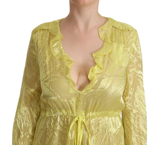 Gelbes langes Seidenkleid mit tiefem Ausschnitt