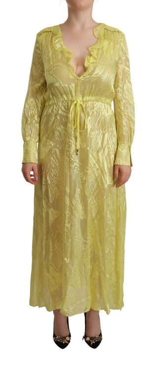 Gelbes langes Seidenkleid mit tiefem Ausschnitt