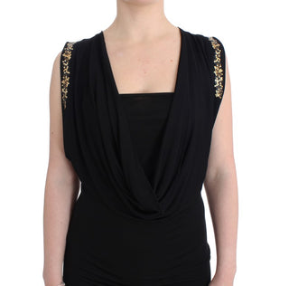 Vestido corto mini ajustado de jersey negro con adornos