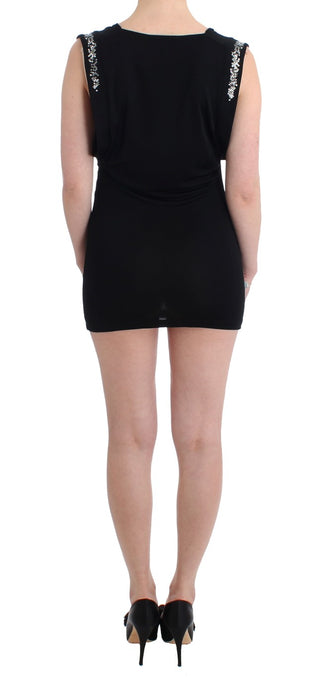 Schwarzes kurzes Jersey-Mini-Kleid mit Verzierungen